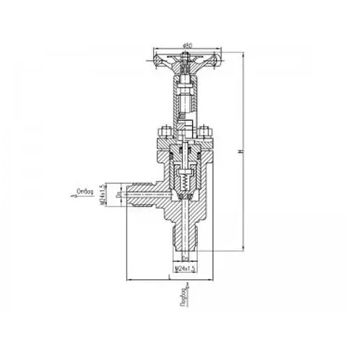 Клапан бронзовый невозвратно-управляемый угловой штуцерный с ручным управлением 522-35.3842 