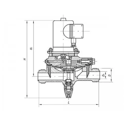 Латунный запорный проходной штуцерный клапан с электромагнитным приводом и ручным управлением 587-35.8490-05 (ИТШЛ.49211107-05) 