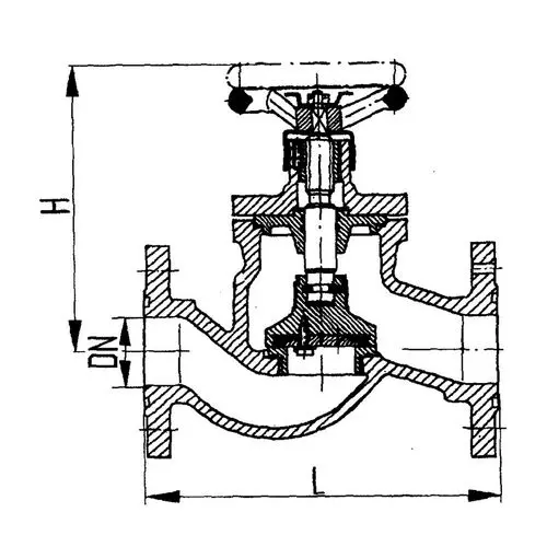 Фланцевый проходной судовой запорный клапан с ручным управлением 521-ЗМ888 